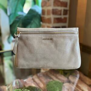 JIMMY CHOO Zena Light Gold Shimmer Leather Clutch